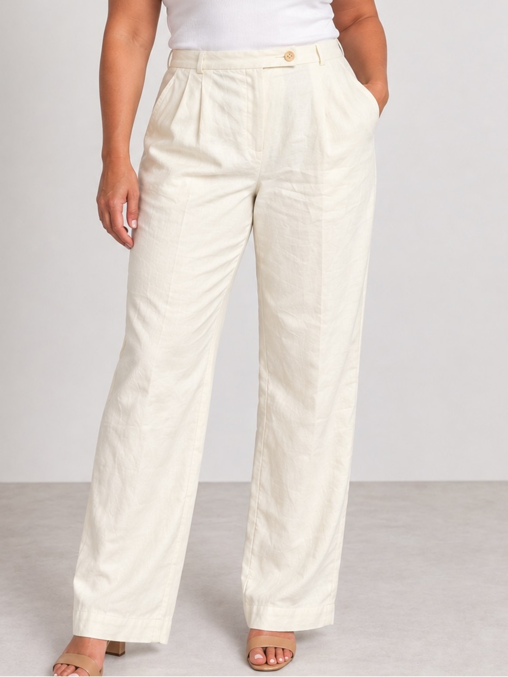 Eddie Bauer 100% Linen Classic Trouser Pants Ivory Cream Tall 12